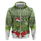 New Zealand Tuatara Christmas Zip Hoodie Maori Inspired Knitted Patterns