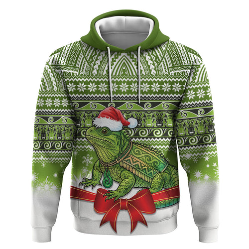 New Zealand Tuatara Christmas Zip Hoodie Maori Inspired Knitted Patterns