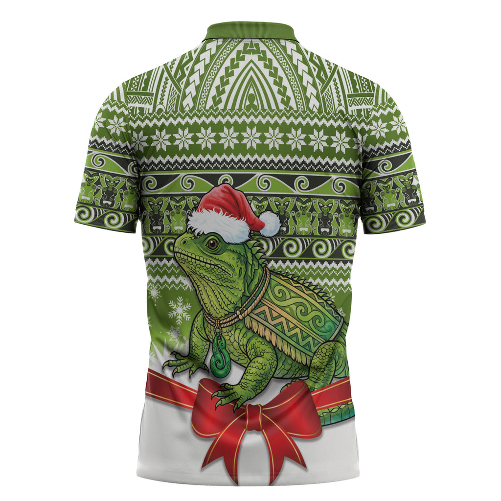 New Zealand Tuatara Christmas Zipper Polo Shirt Maori Inspired Knitted Patterns