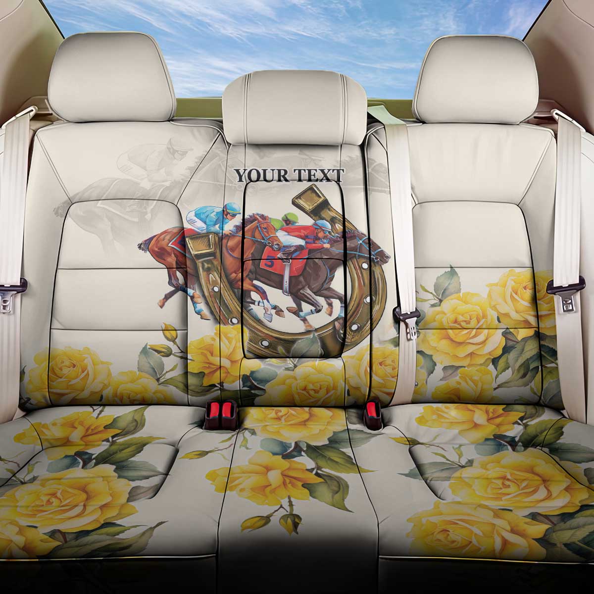 Melbourne Horse Racing Personalised Back Car Seat Cover Australian Horse With Yellow Roses