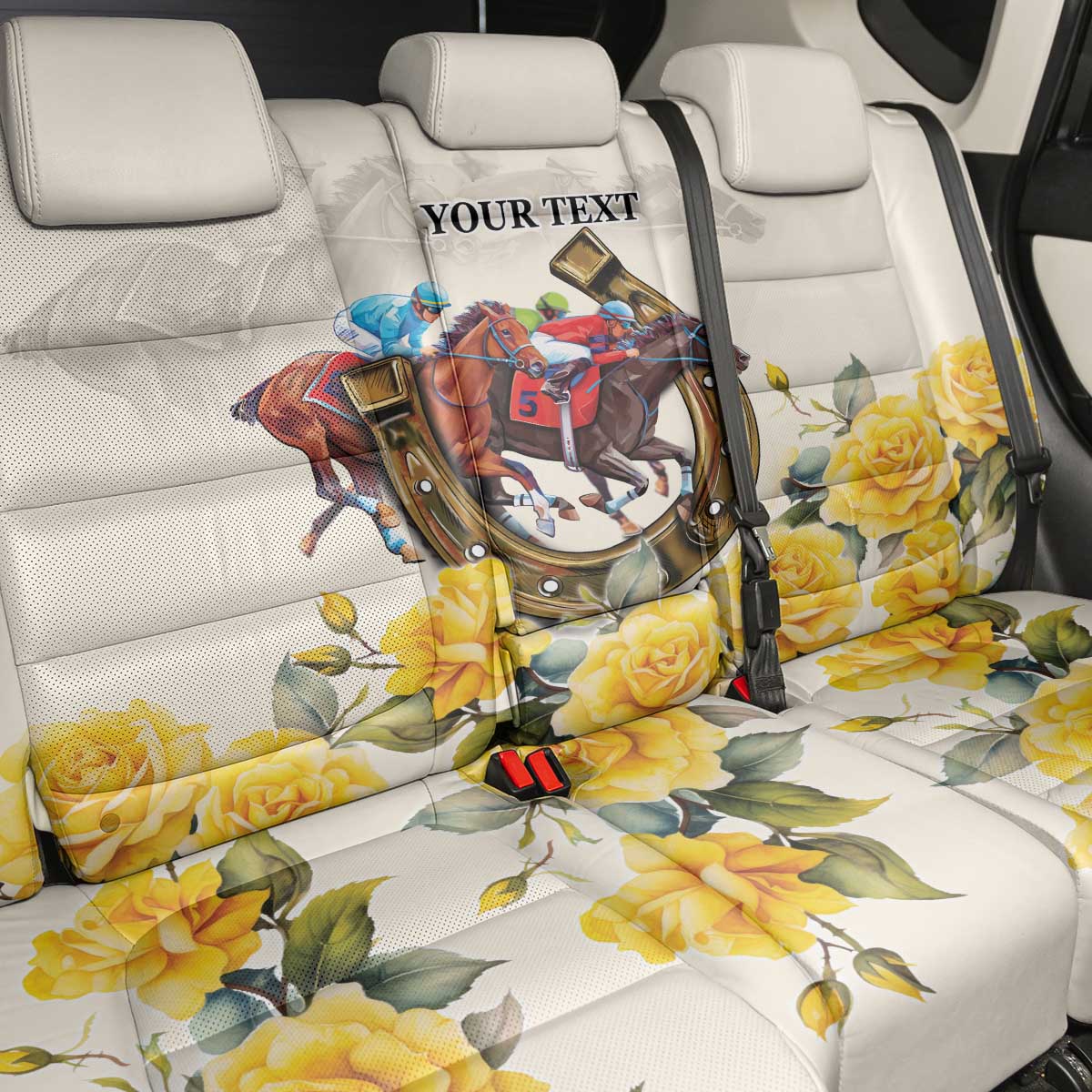 Melbourne Horse Racing Personalised Back Car Seat Cover Australian Horse With Yellow Roses