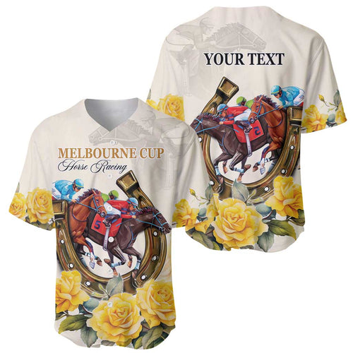 Melbourne Horse Racing Personalised Baseball Jersey Australian Horse With Yellow Roses