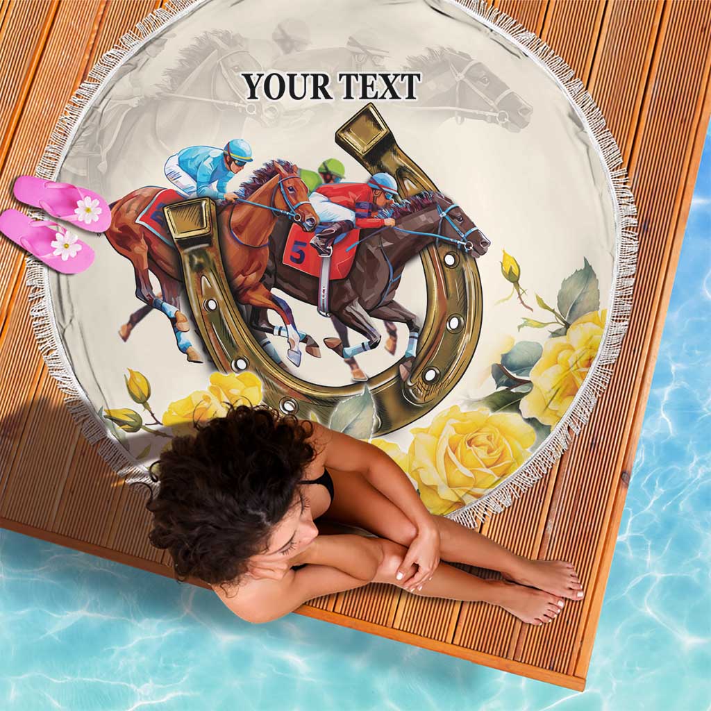 Melbourne Horse Racing Personalised Beach Blanket Australian Horse With Yellow Roses