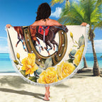 Melbourne Horse Racing Personalised Beach Blanket Australian Horse With Yellow Roses