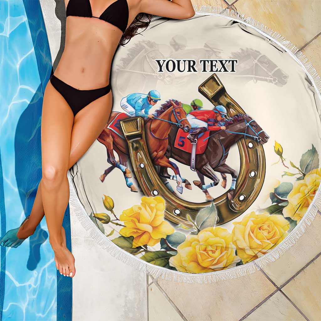 Melbourne Horse Racing Personalised Beach Blanket Australian Horse With Yellow Roses