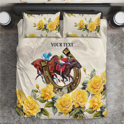 Melbourne Horse Racing Personalised Bedding Set Australian Horse With Yellow Roses