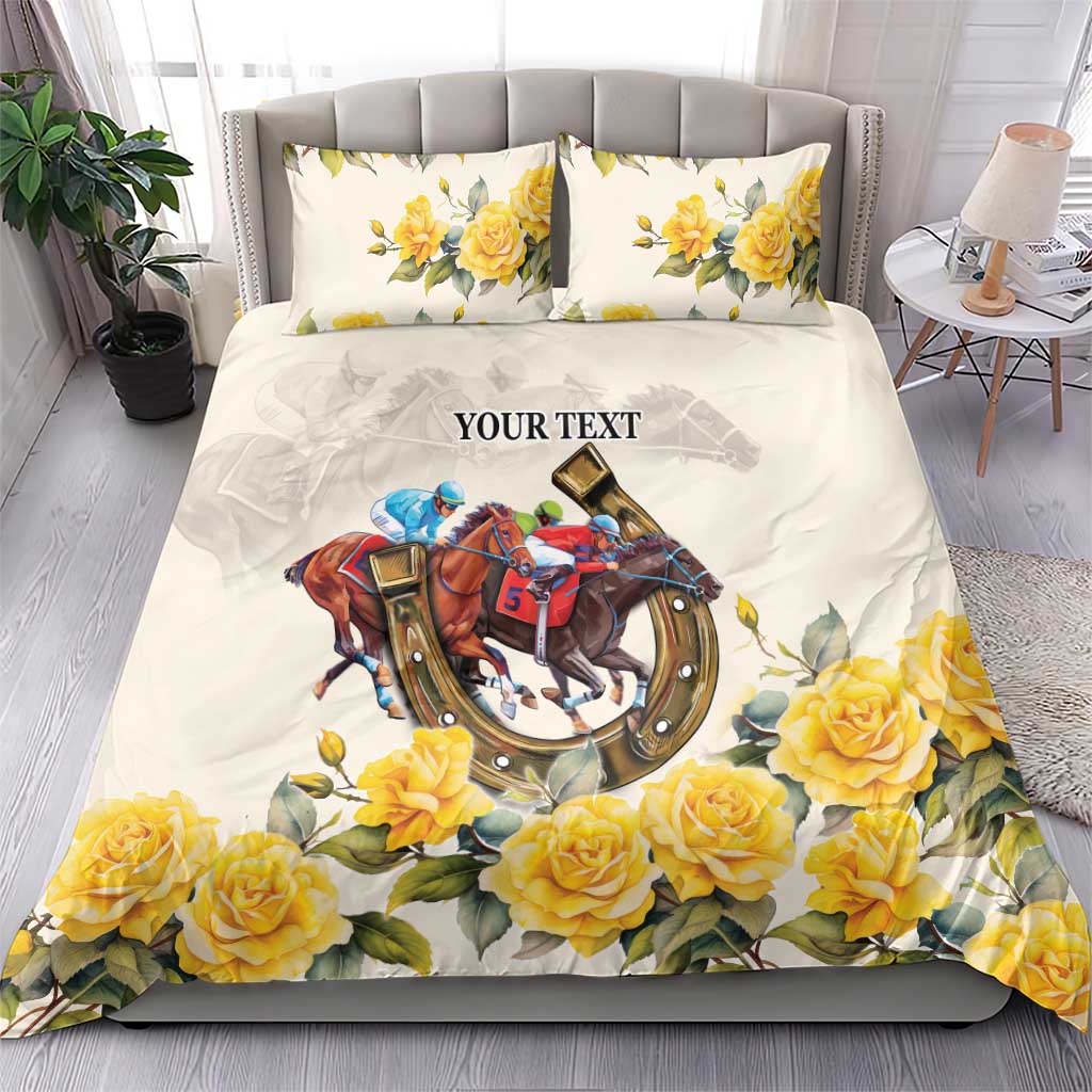 Melbourne Horse Racing Personalised Bedding Set Australian Horse With Yellow Roses