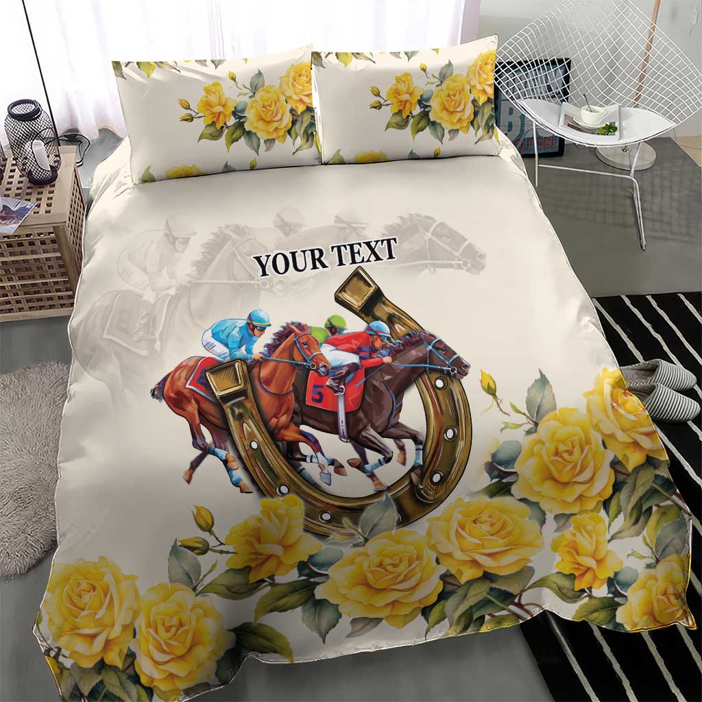 Melbourne Horse Racing Personalised Bedding Set Australian Horse With Yellow Roses