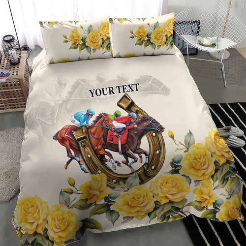Melbourne Horse Racing Personalised Bedding Set Australian Horse With Yellow Roses