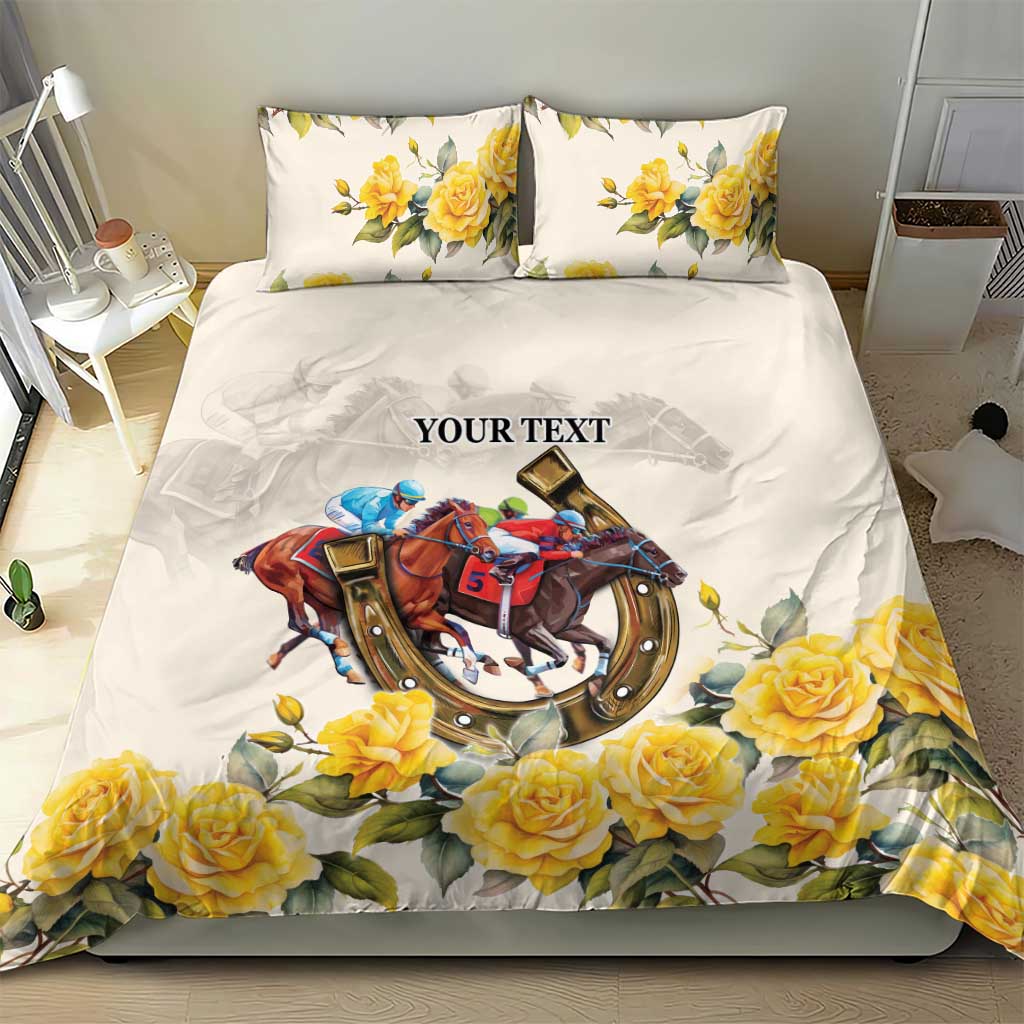 Melbourne Horse Racing Personalised Bedding Set Australian Horse With Yellow Roses