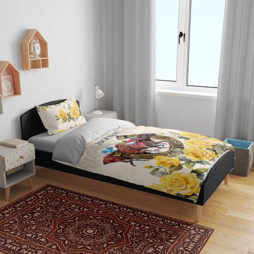 Melbourne Horse Racing Personalised Bedding Set Australian Horse With Yellow Roses