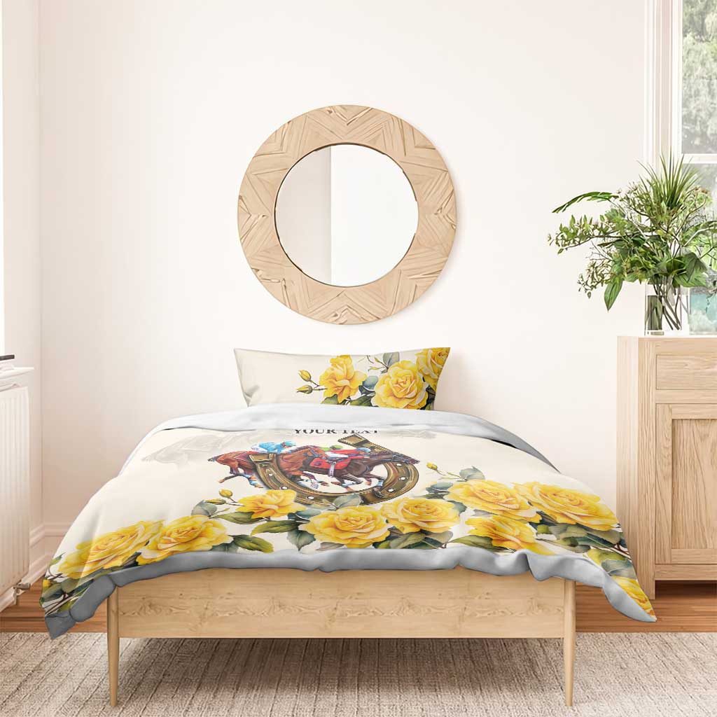 Melbourne Horse Racing Personalised Bedding Set Australian Horse With Yellow Roses