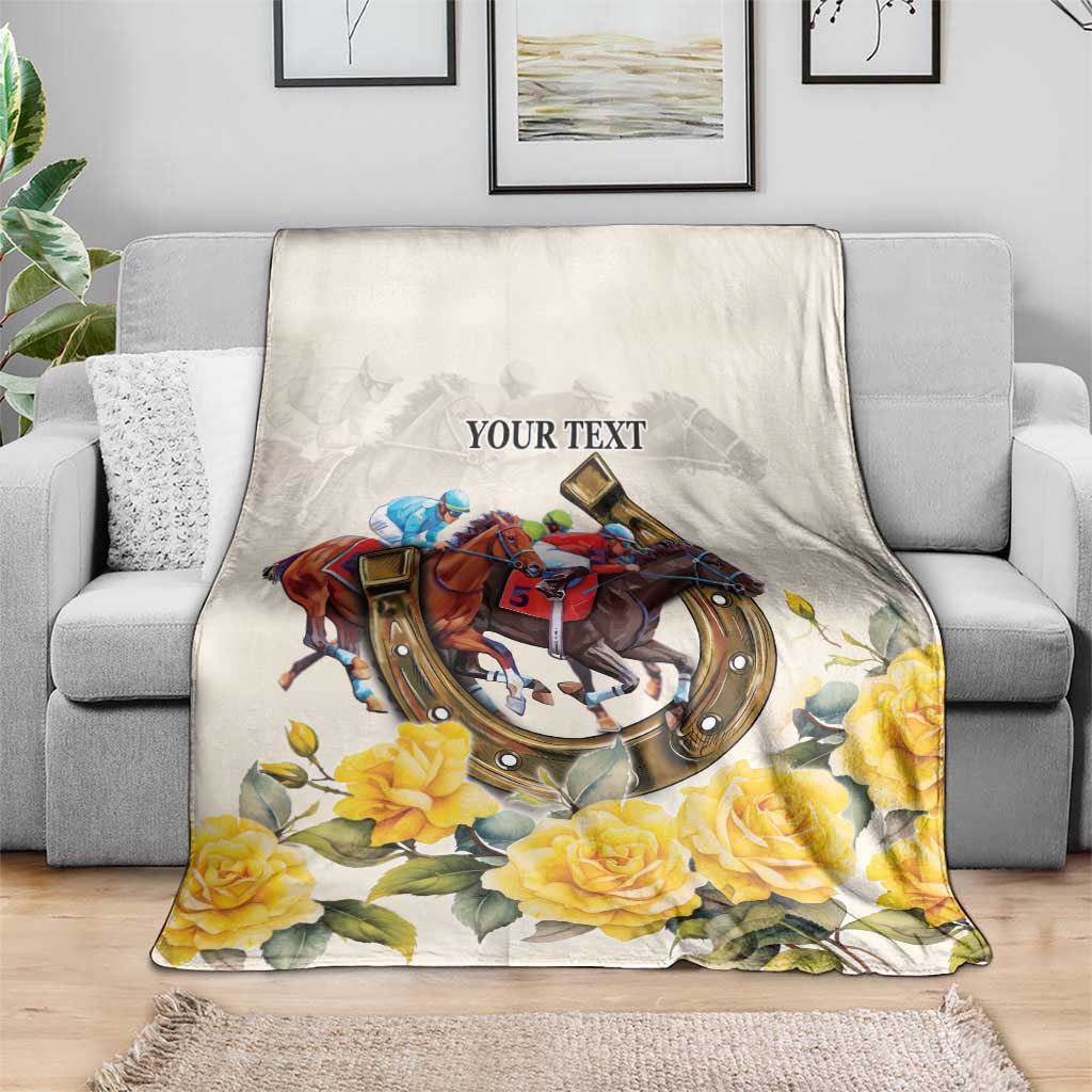 Melbourne Horse Racing Personalised Blanket Australian Horse With Yellow Roses