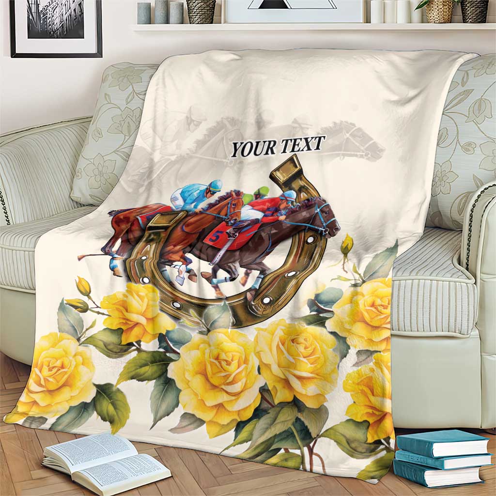 Melbourne Horse Racing Personalised Blanket Australian Horse With Yellow Roses