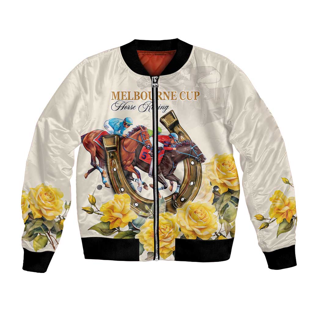 Melbourne Horse Racing Personalised Bomber Jacket Australian Horse With Yellow Roses