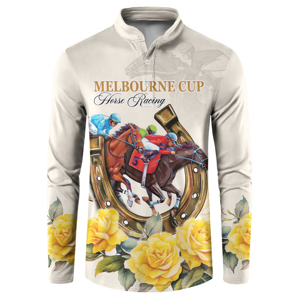 Melbourne Horse Racing Personalised Button Sweatshirt Australian Horse With Yellow Roses