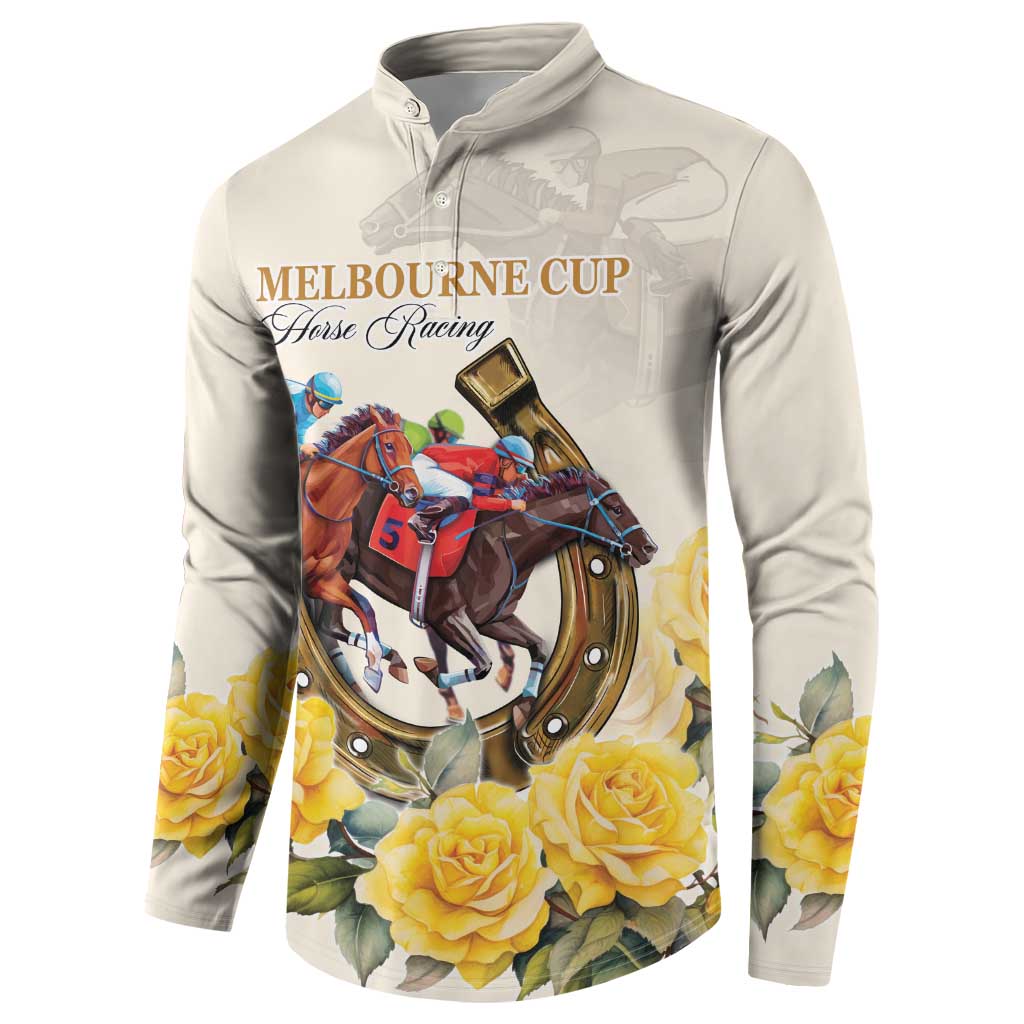 Melbourne Horse Racing Personalised Button Sweatshirt Australian Horse With Yellow Roses