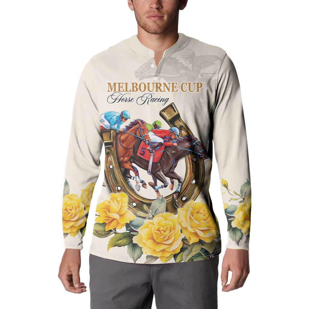 Melbourne Horse Racing Personalised Button Sweatshirt Australian Horse With Yellow Roses