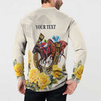 Melbourne Horse Racing Personalised Button Sweatshirt Australian Horse With Yellow Roses