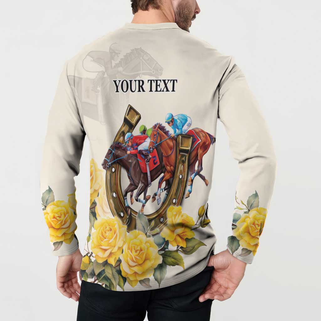 Melbourne Horse Racing Personalised Button Sweatshirt Australian Horse With Yellow Roses