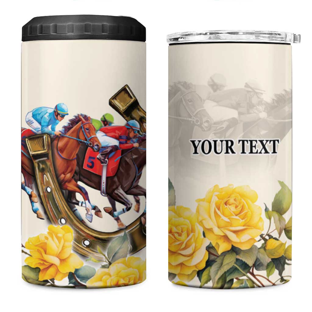 Melbourne Horse Racing Personalised 4 in 1 Can Cooler Tumbler Australian Horse With Yellow Roses