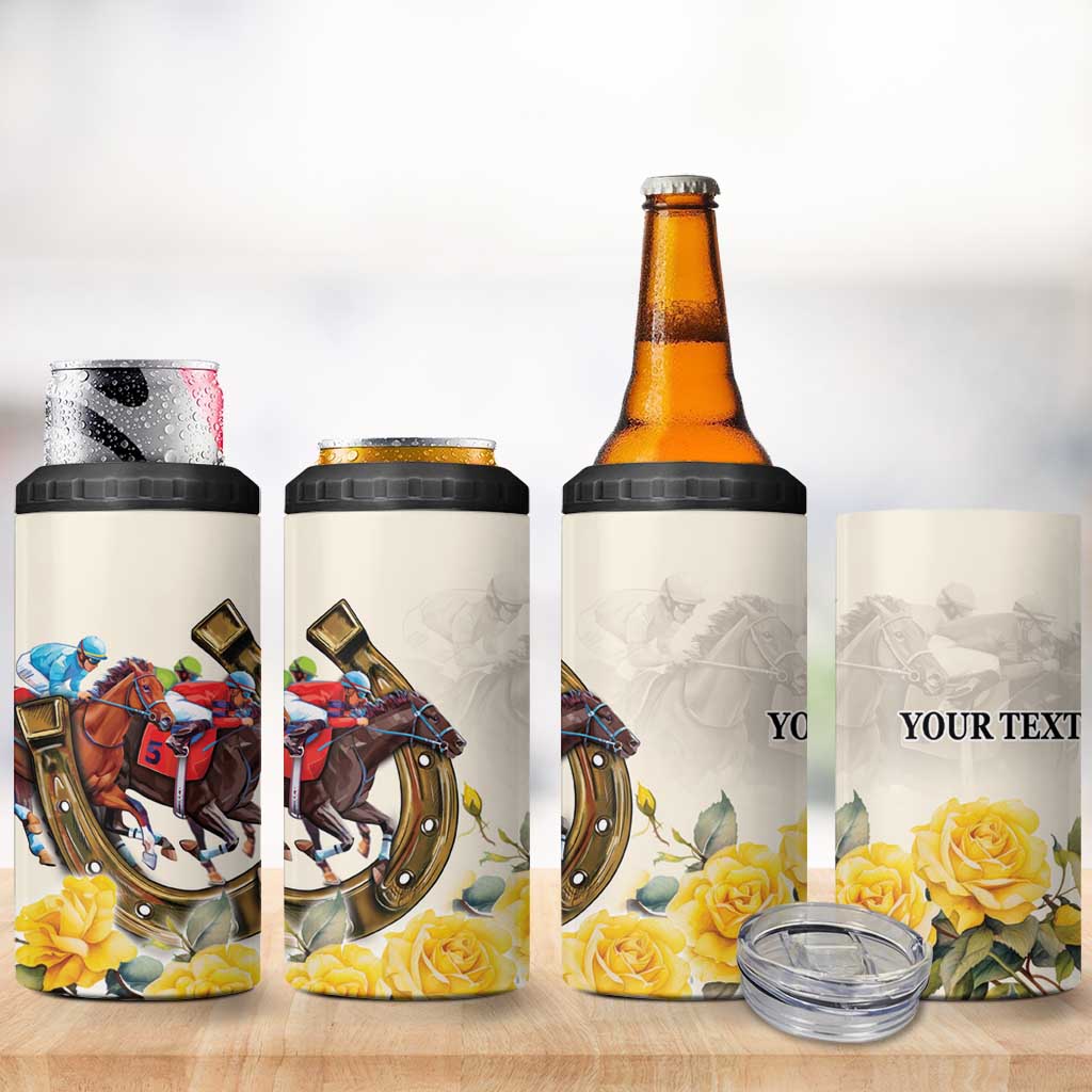 Melbourne Horse Racing Personalised 4 in 1 Can Cooler Tumbler Australian Horse With Yellow Roses