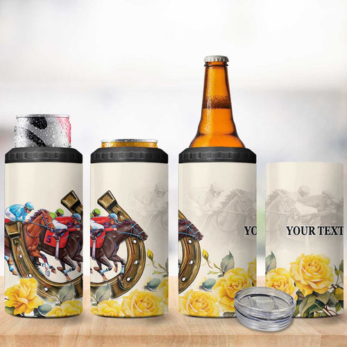 Melbourne Horse Racing Personalised 4 in 1 Can Cooler Tumbler Australian Horse With Yellow Roses