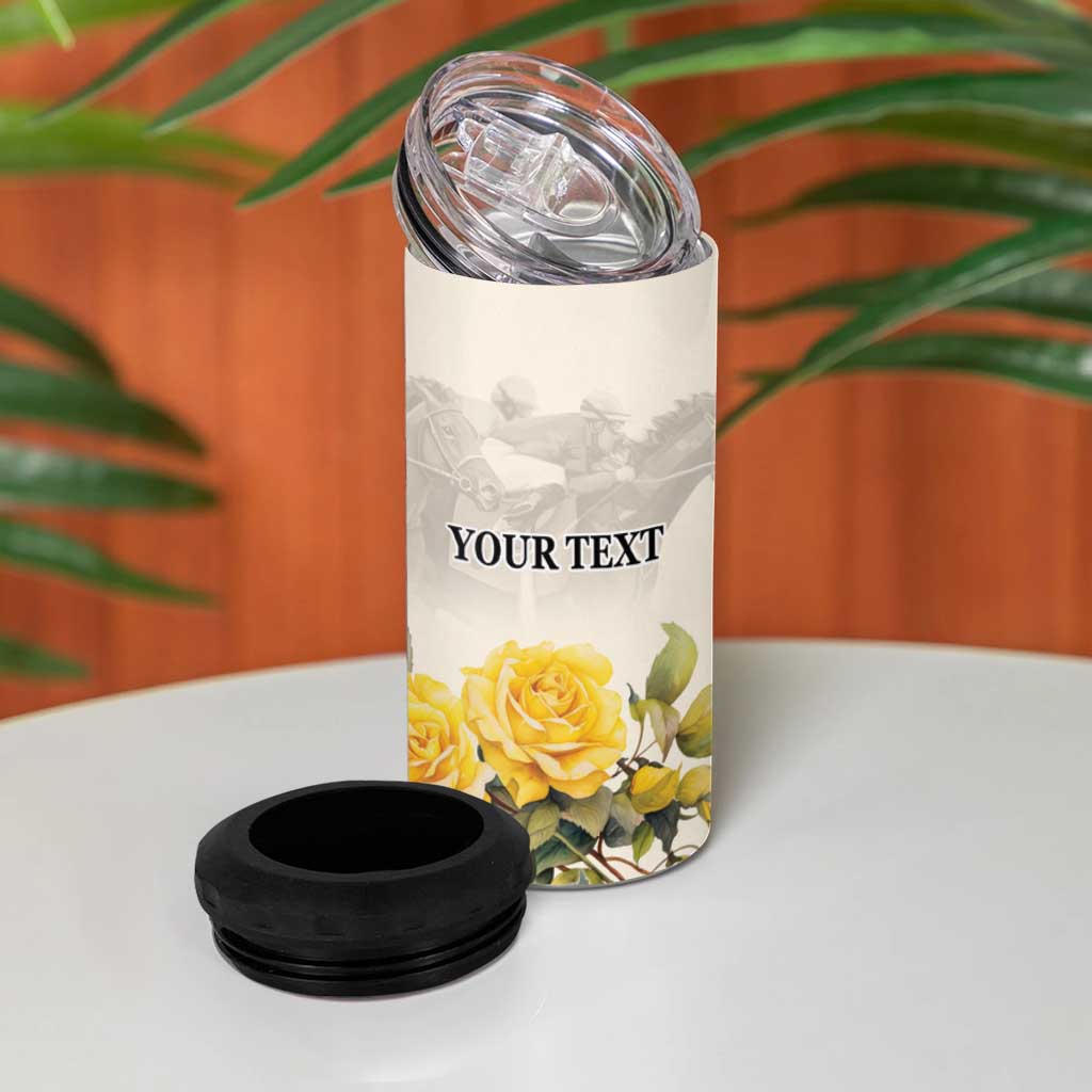 Melbourne Horse Racing Personalised 4 in 1 Can Cooler Tumbler Australian Horse With Yellow Roses