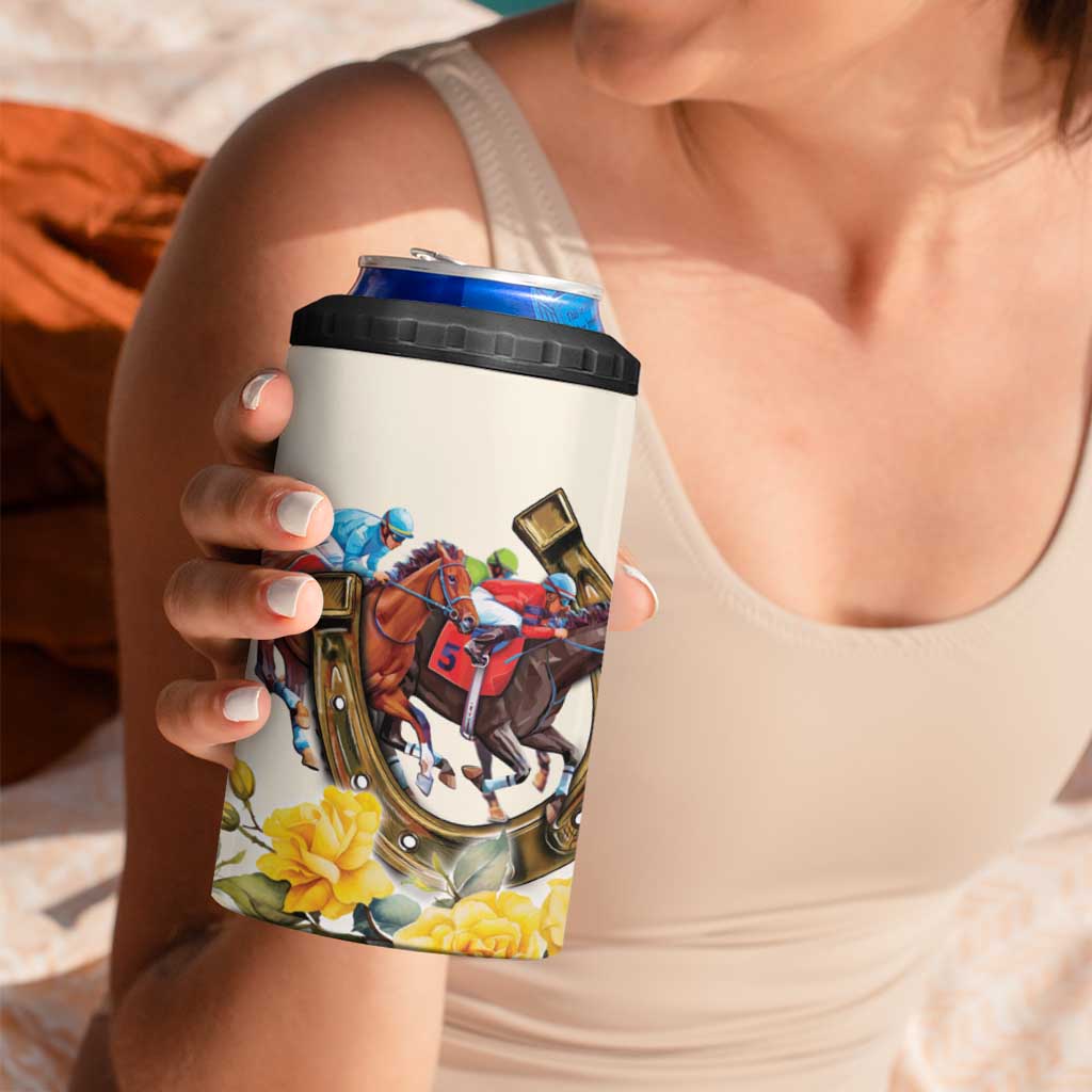 Melbourne Horse Racing Personalised 4 in 1 Can Cooler Tumbler Australian Horse With Yellow Roses