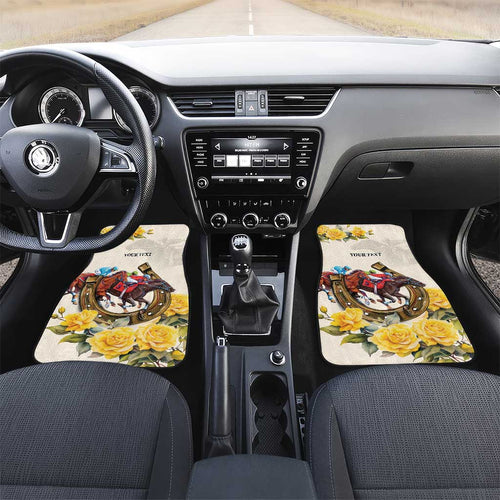 Melbourne Horse Racing Personalised Car Mats Australian Horse With Yellow Roses