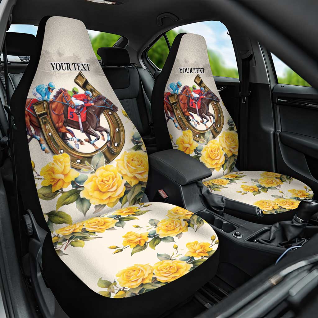 Melbourne Horse Racing Personalised Car Seat Cover Australian Horse With Yellow Roses