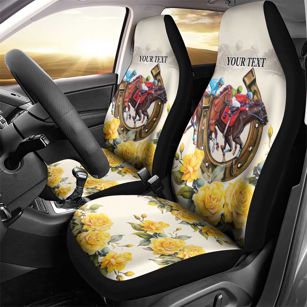 Melbourne Horse Racing Personalised Car Seat Cover Australian Horse With Yellow Roses