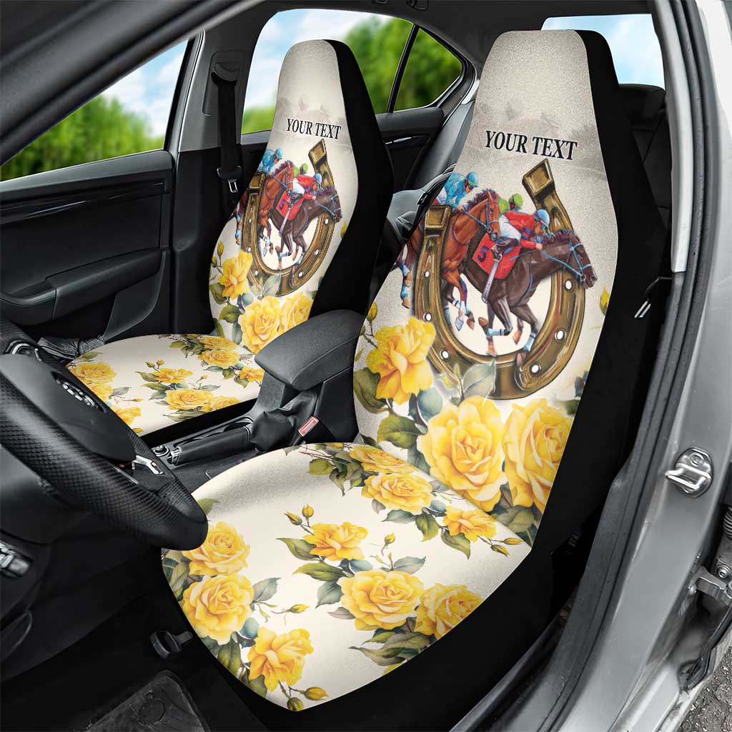 Melbourne Horse Racing Personalised Car Seat Cover Australian Horse With Yellow Roses