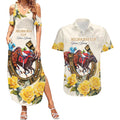 Melbourne Horse Racing Personalised Couples Matching Summer Maxi Dress and Hawaiian Shirt Australian Horse With Yellow Roses