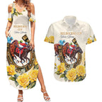 Melbourne Horse Racing Personalised Couples Matching Summer Maxi Dress and Hawaiian Shirt Australian Horse With Yellow Roses