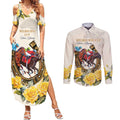 Melbourne Horse Racing Personalised Couples Matching Summer Maxi Dress and Long Sleeve Button Shirt Australian Horse With Yellow Roses