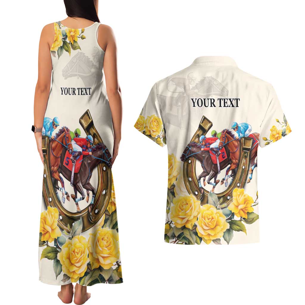 Melbourne Horse Racing Personalised Couples Matching Tank Maxi Dress and Hawaiian Shirt Australian Horse With Yellow Roses