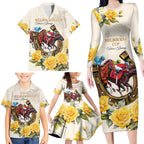 Melbourne Horse Racing Personalised Family Matching Long Sleeve Bodycon Dress and Hawaiian Shirt Australian Horse With Yellow Roses