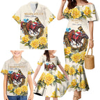 Melbourne Horse Racing Personalised Family Matching Mermaid Dress and Hawaiian Shirt Australian Horse With Yellow Roses
