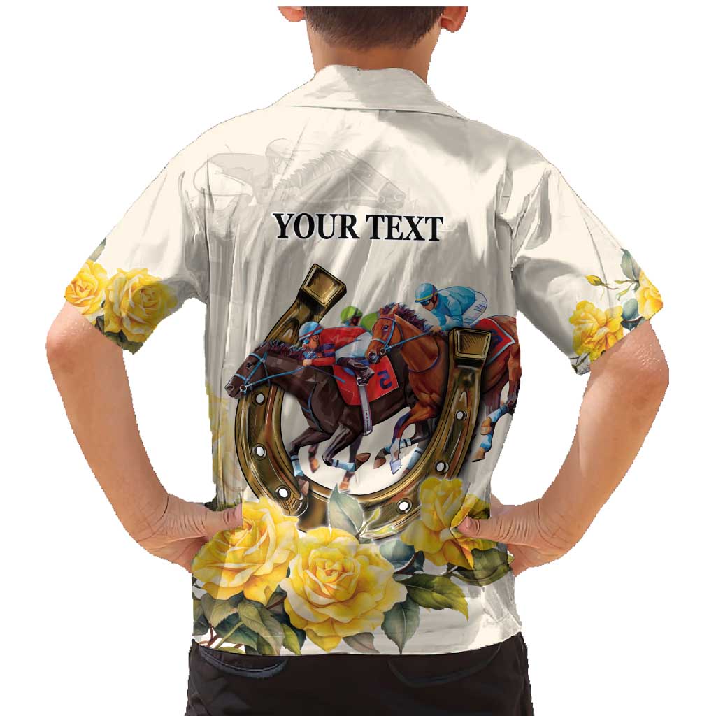 Melbourne Horse Racing Personalised Family Matching Mermaid Dress and Hawaiian Shirt Australian Horse With Yellow Roses