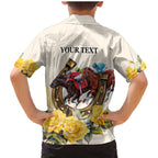 Melbourne Horse Racing Personalised Family Matching Mermaid Dress and Hawaiian Shirt Australian Horse With Yellow Roses