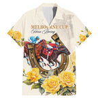 Melbourne Horse Racing Personalised Family Matching Mermaid Dress and Hawaiian Shirt Australian Horse With Yellow Roses