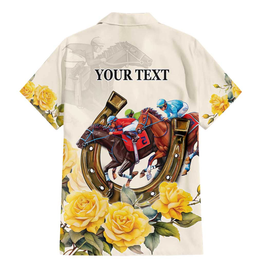 Melbourne Horse Racing Personalised Family Matching Mermaid Dress and Hawaiian Shirt Australian Horse With Yellow Roses