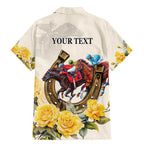 Melbourne Horse Racing Personalised Family Matching Mermaid Dress and Hawaiian Shirt Australian Horse With Yellow Roses