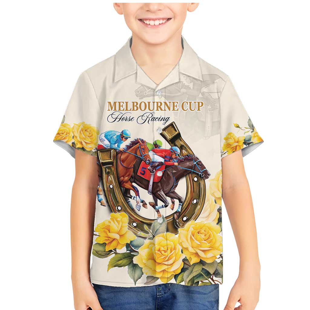 Melbourne Horse Racing Personalised Family Matching Mermaid Dress and Hawaiian Shirt Australian Horse With Yellow Roses