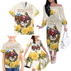Melbourne Horse Racing Personalised Family Matching Off The Shoulder Long Sleeve Dress and Hawaiian Shirt Australian Horse With Yellow Roses