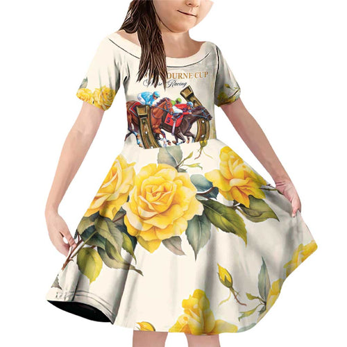 Melbourne Horse Racing Personalised Family Matching Off Shoulder Short Dress and Hawaiian Shirt Australian Horse With Yellow Roses