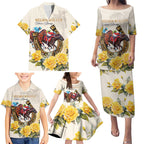 Melbourne Horse Racing Personalised Family Matching Puletasi and Hawaiian Shirt Australian Horse With Yellow Roses