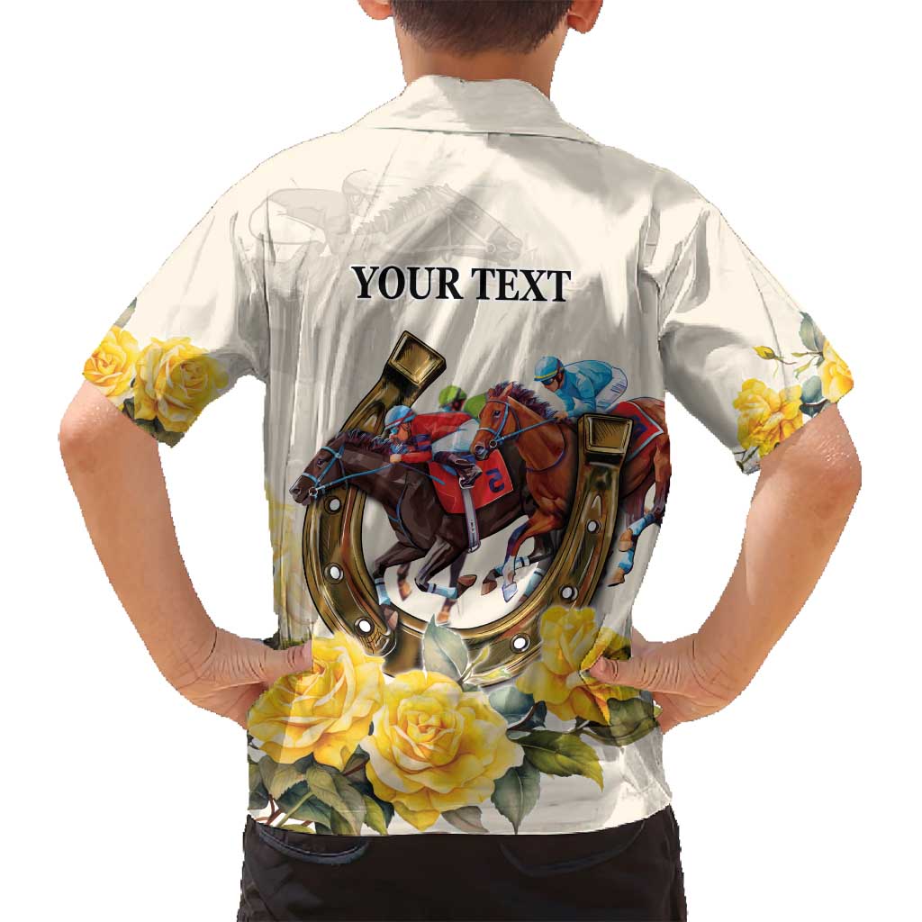 Melbourne Horse Racing Personalised Family Matching Puletasi and Hawaiian Shirt Australian Horse With Yellow Roses