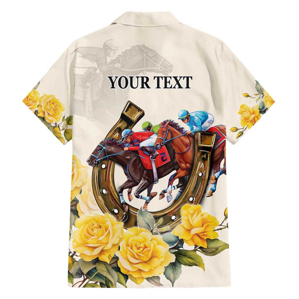 Melbourne Horse Racing Personalised Family Matching Puletasi and Hawaiian Shirt Australian Horse With Yellow Roses
